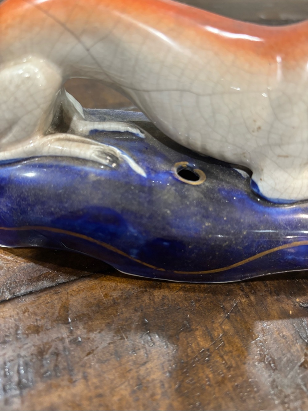 Antique Staffordshire Ceramic Greyhound Figurine ink well or pen holder - Picture 4 of 14